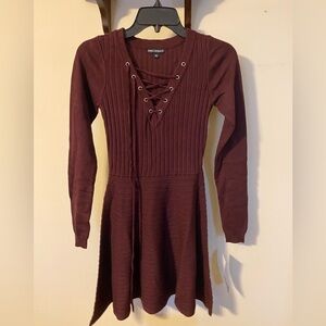 Nina Leonard Burgundy A-Line Dress with Lace-Up Detail NWT